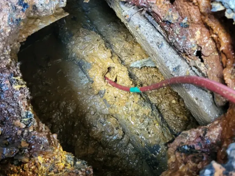 전주 덕진구 찌꺼기가 둘러붙은 관 속으로 스프링이 들어간 모습